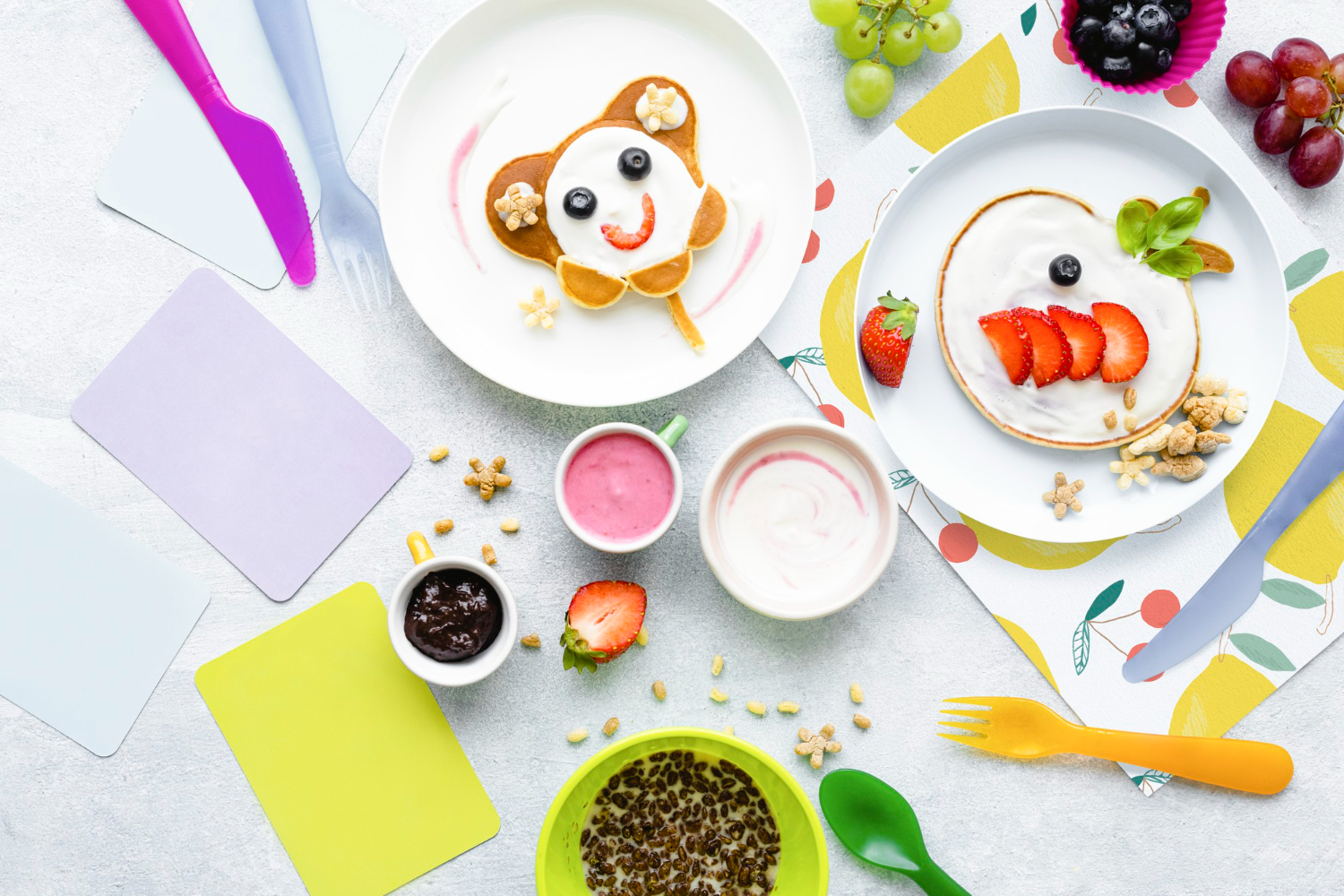 Fruit-decorated pancakes for fun Kid-Friendly Recipes idea